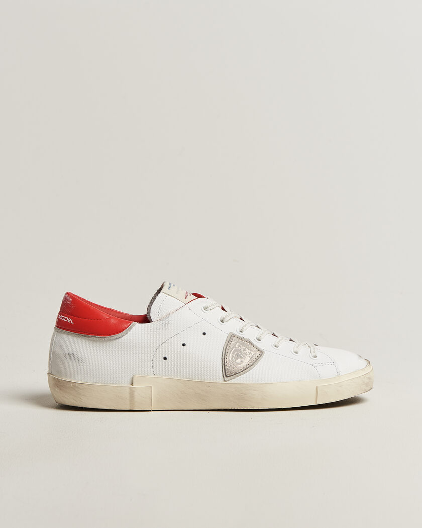 Philippe Model PRSX Low Top Canvas Mix Sneaker White/Red – Blanco