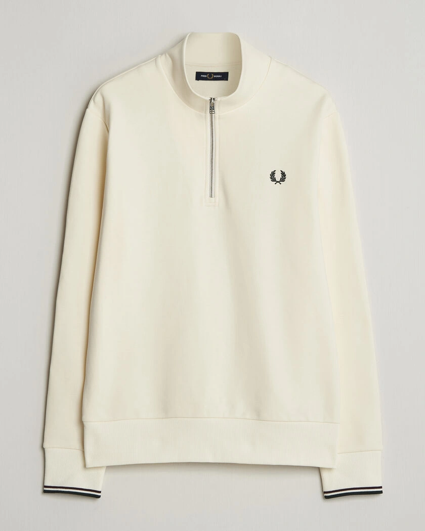 Fred Perry Half Zip Sweatshirt Ecru – Blanco