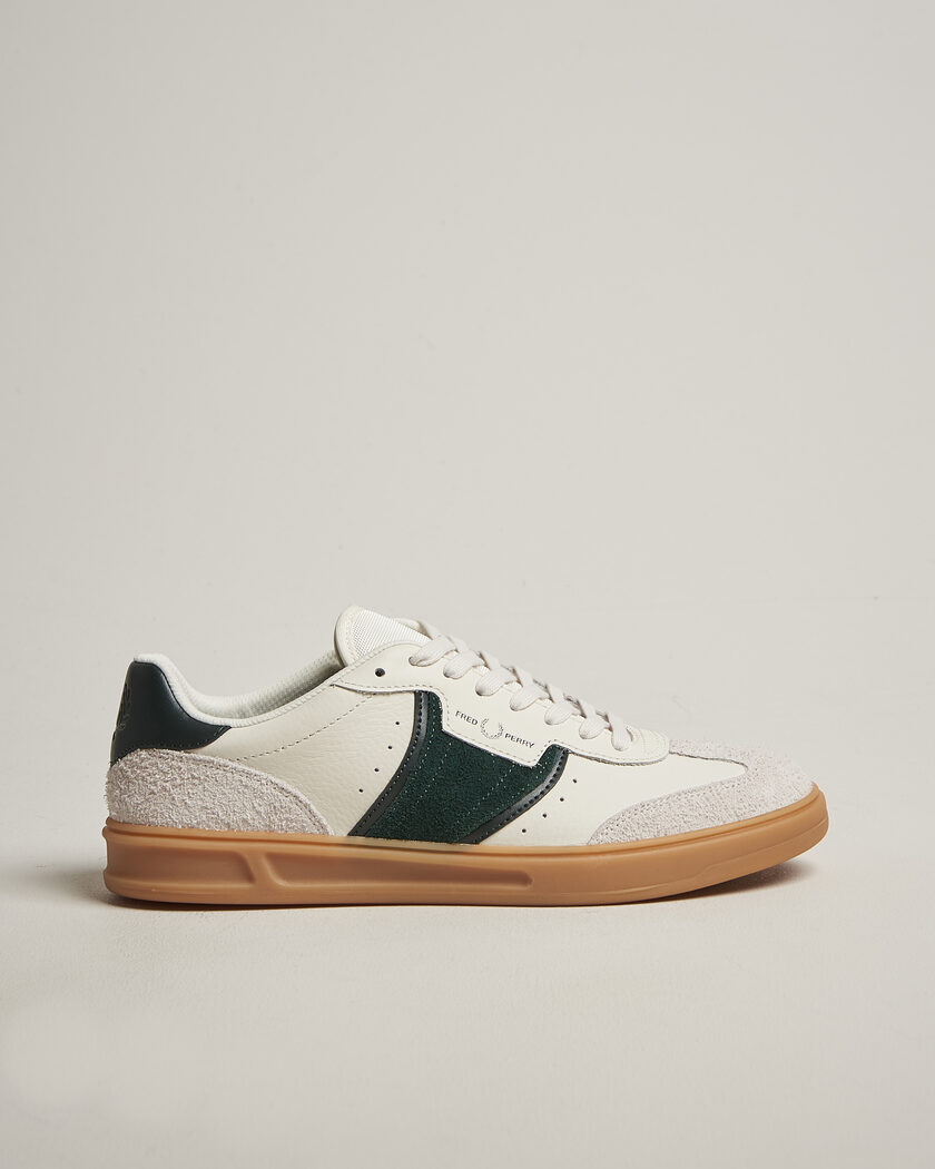 Fred Perry B4 Leather/Suede Sneaker Light Ecru/Green – Blanco