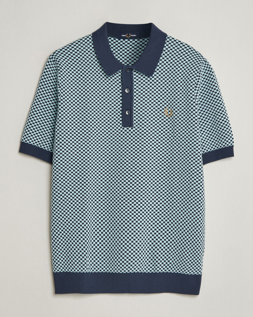 Fred Perry Checkboard Knitted Polo Dark Airforce – Azul