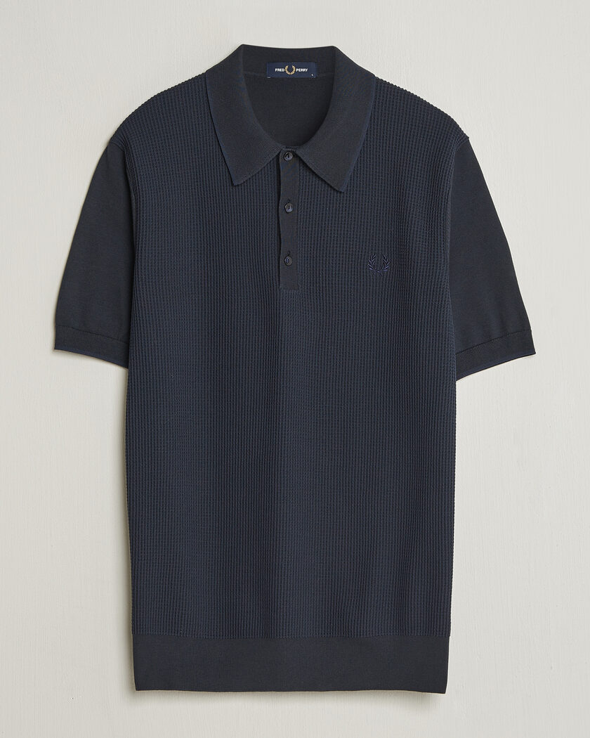 Fred Perry Waffle Knitted Polo Navy – Azul