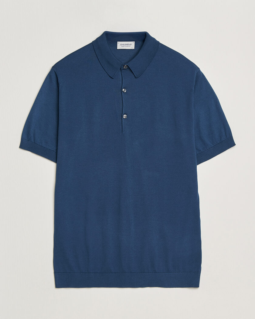 John Smedley Adrian Slim Fit Sea Island Cotton Polo Delft Blue – Azul