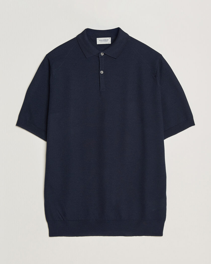 John Smedley 14 Singular Knitted Textured Polo Midnight – Azul
