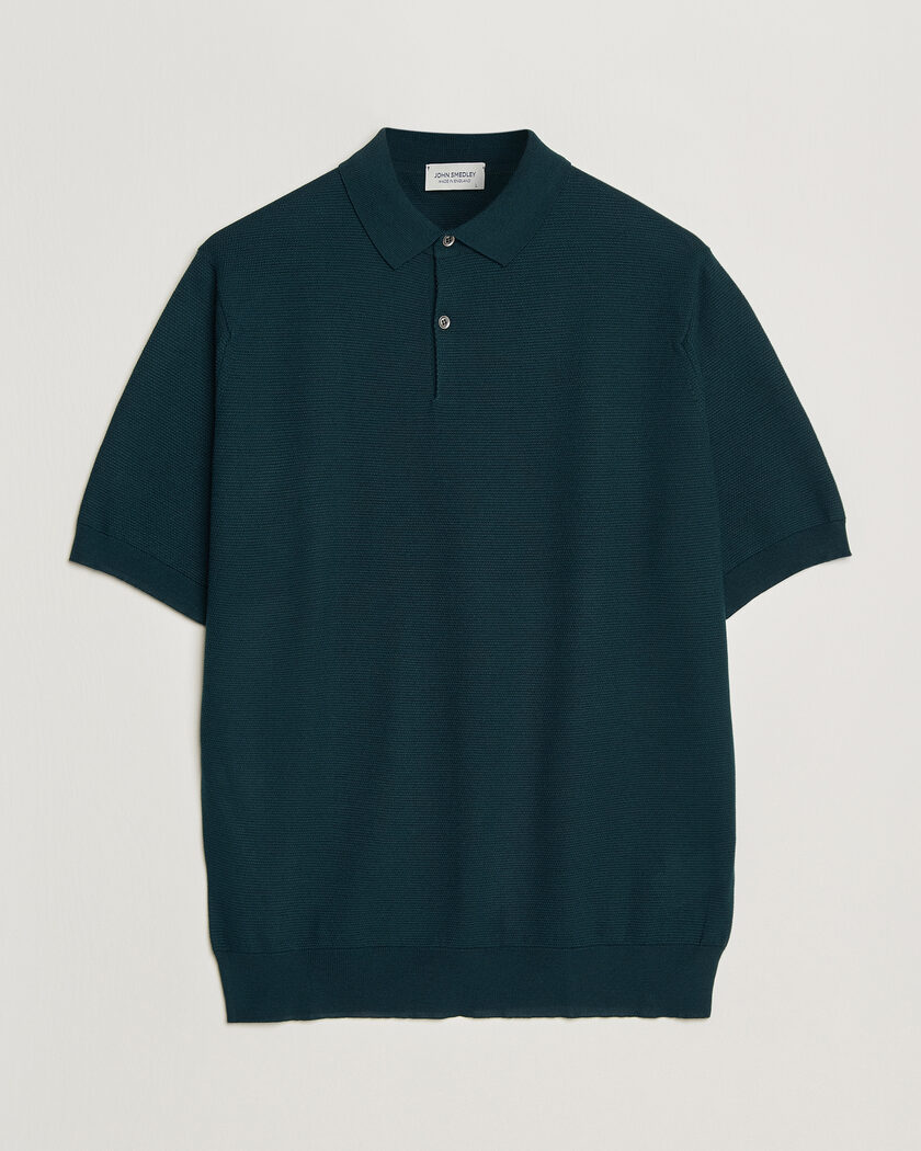 John Smedley 14 Singular Knitted Textured Polo Richardson Green – Verde