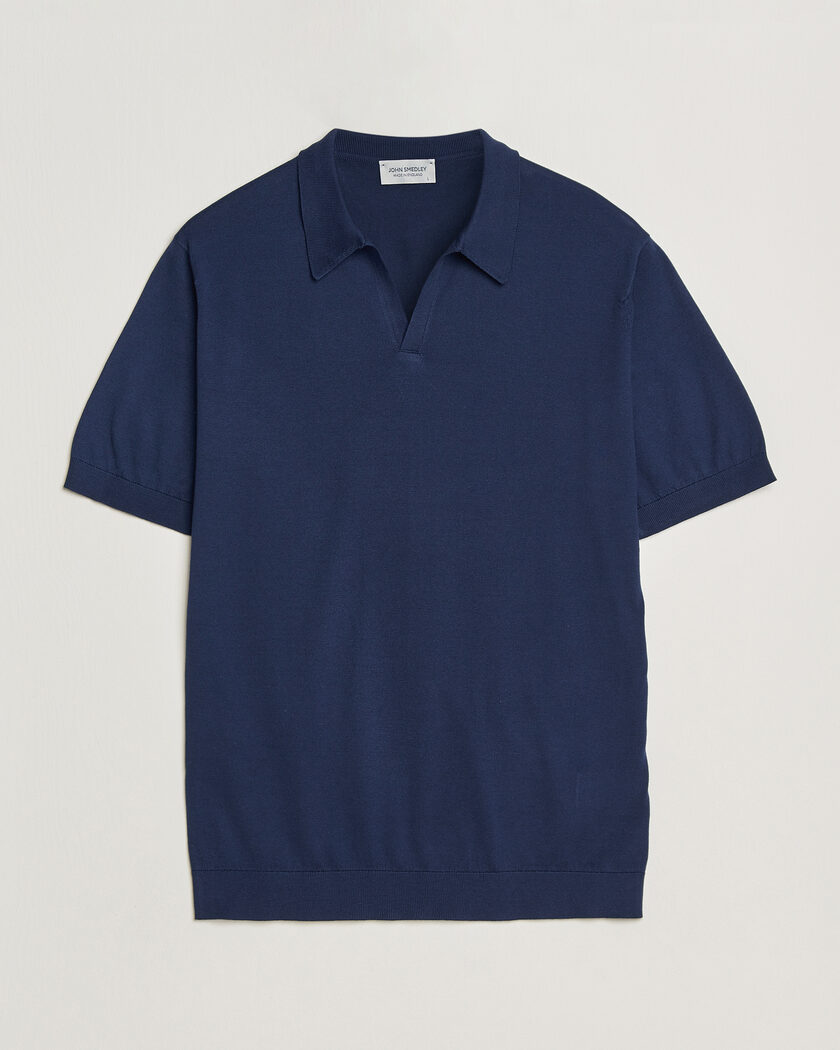 John Smedley Noah Open Collar Sea Island Polo French Navy – Azul