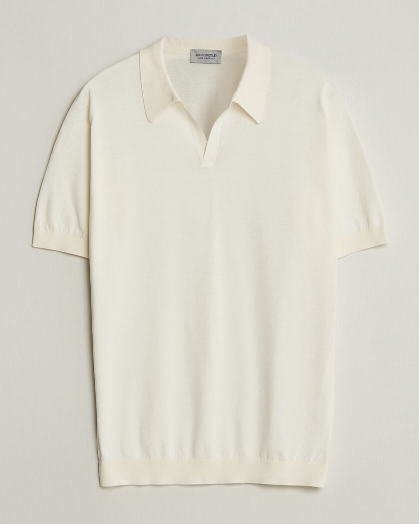 John Smedley Noah Open Collar Sea Island Polo Starch – Blanco