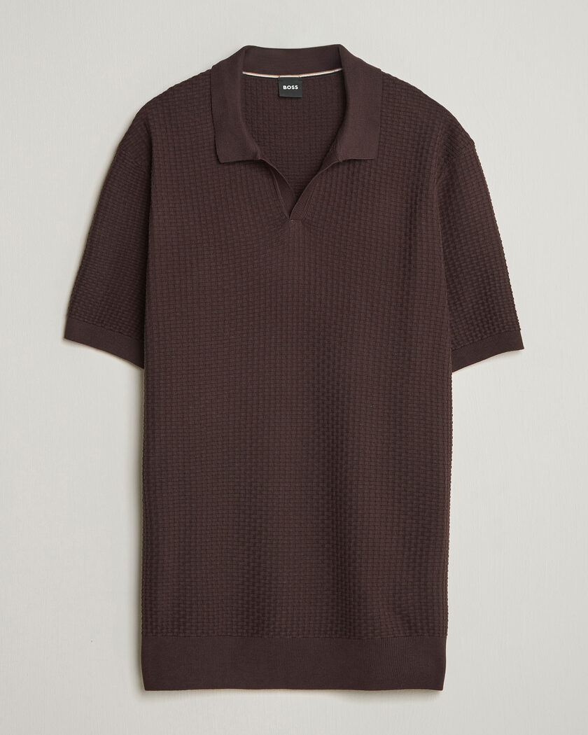 BOSS BLACK Natalo Structured Knitted Polo Dark Brown – Marrón