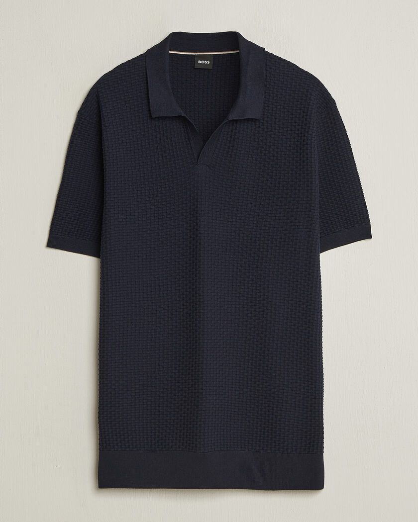 BOSS BLACK Natalo Structured Knitted Polo Dark Blue – Azul