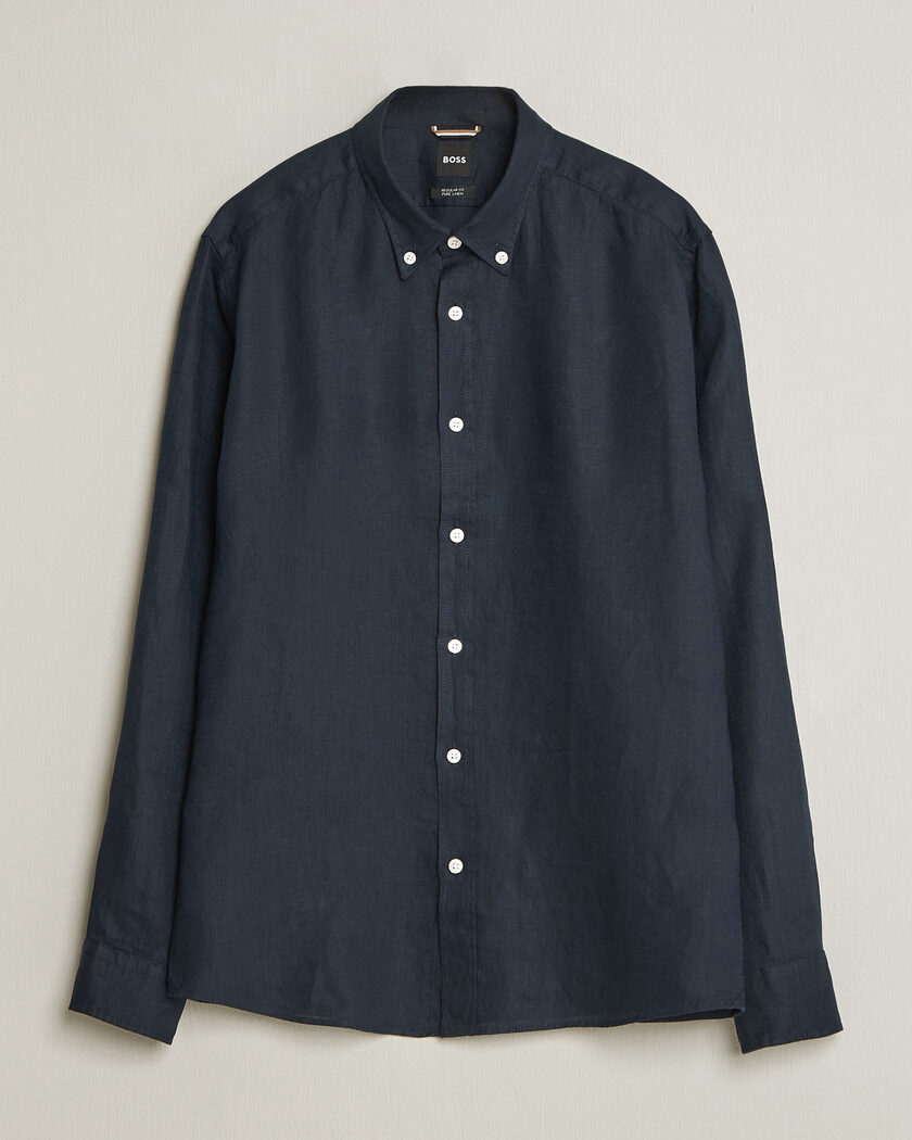 BOSS BLACK Liam Linen Shirt Dark Blue – Azul