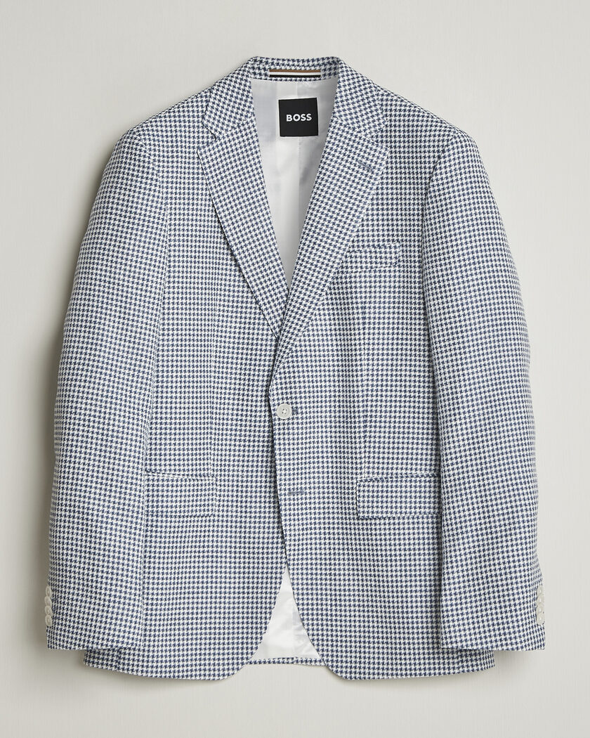BOSS BLACK Hutson Linen/Cotton Houndstooth Blazer Open Blue – Azul
