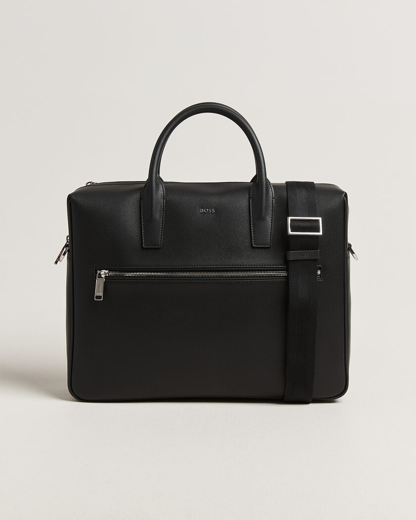 BOSS BLACK Daxter Leather Briefcase Black – Negro