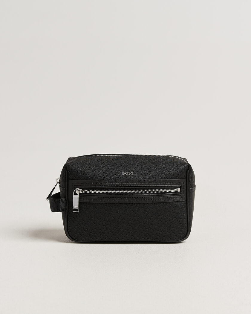 BOSS BLACK Daxter Monogram Leather Washbag Black – Negro