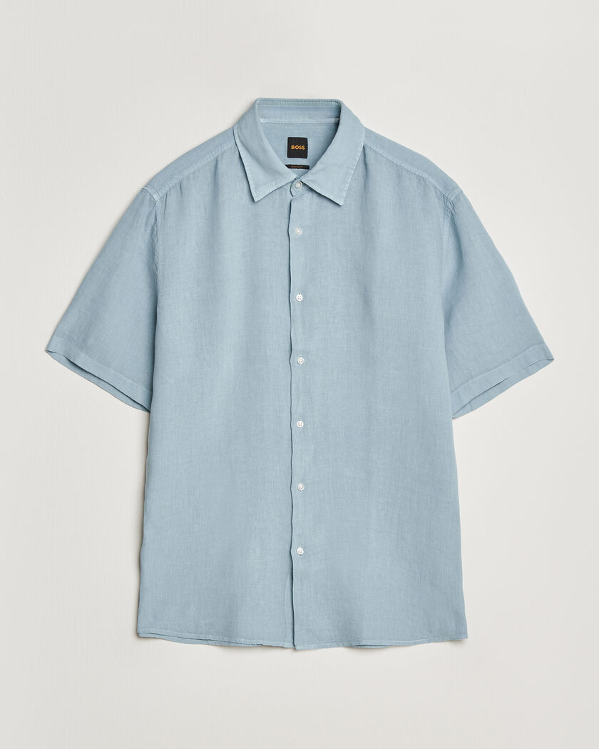 BOSS ORANGE Rash Linen Short Sleeve Shirt Light Blue – Azul
