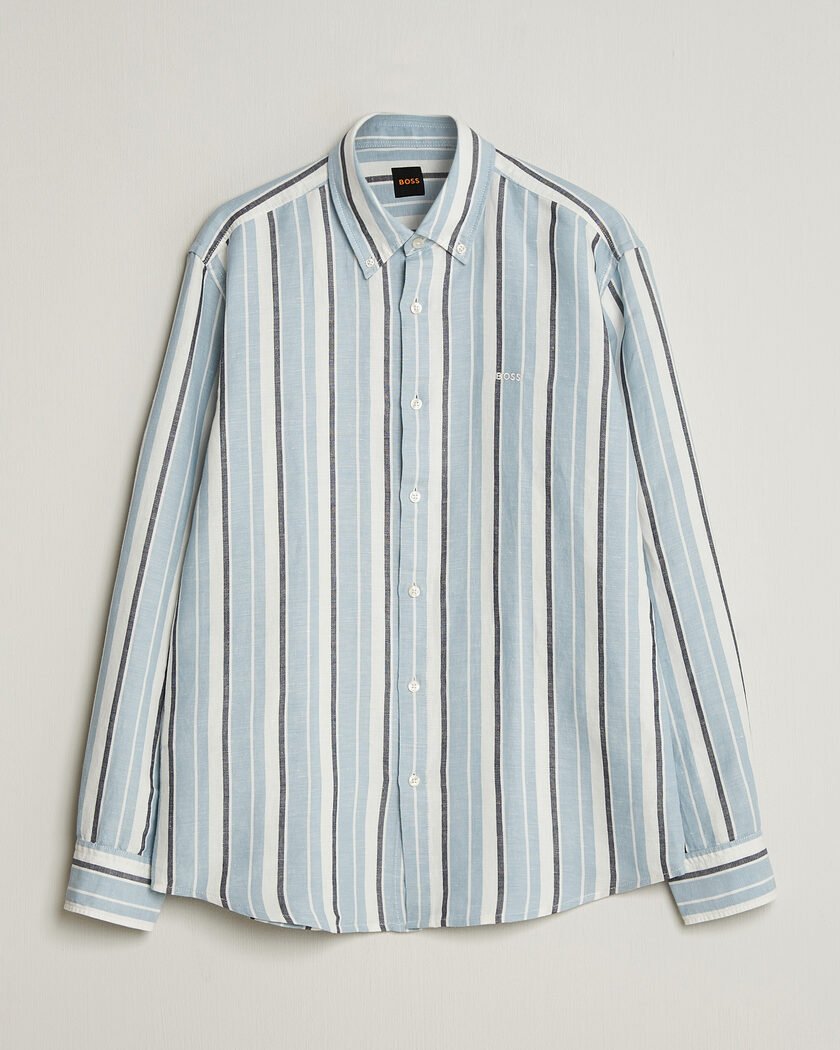 BOSS ORANGE Ricoplus Linen/Cotton Striped Shirt Light Blue – Azul