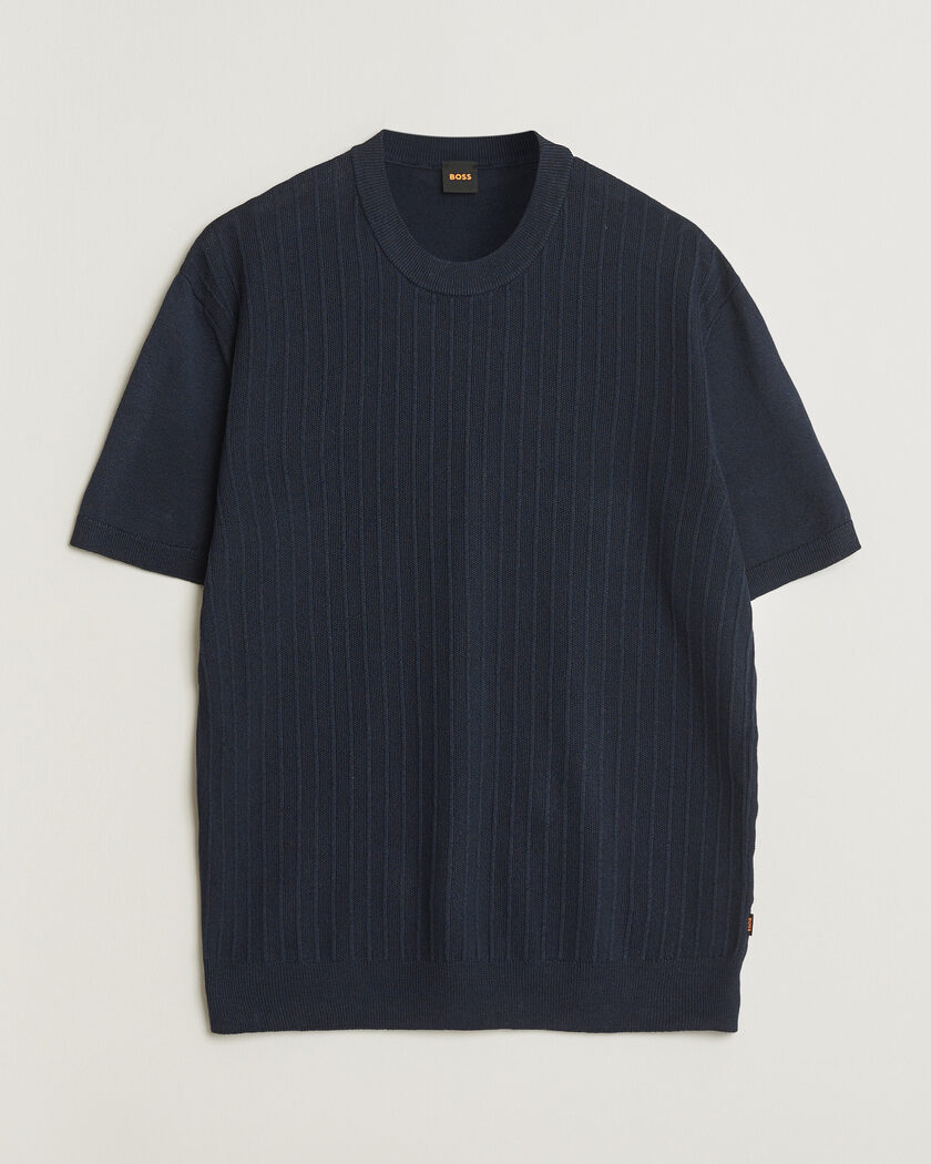 BOSS ORANGE Kajordino Linen/Cotton Knitted T-Shirt Dark Blue – Azul