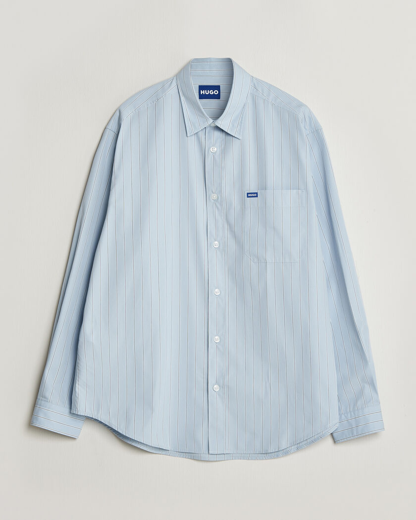 HUGO Ebalto Striped Cotton Shirt Open Blue – Azul