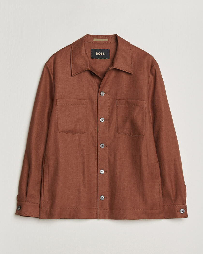 BOSS CAMEL Corvin Linen Overshirt Medium Brown – Marrón