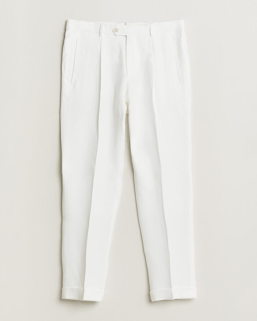BOSS CAMEL Peet Linen Pleated Trousers White – Blanco