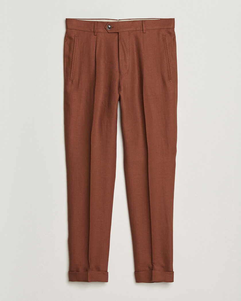 BOSS CAMEL Peet Linen Pleated Trousers Rust – Rojo