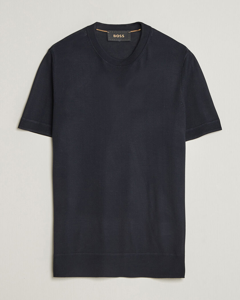 BOSS CAMEL Nottano Silk Knitted T-Shirt Dark Blue – Azul