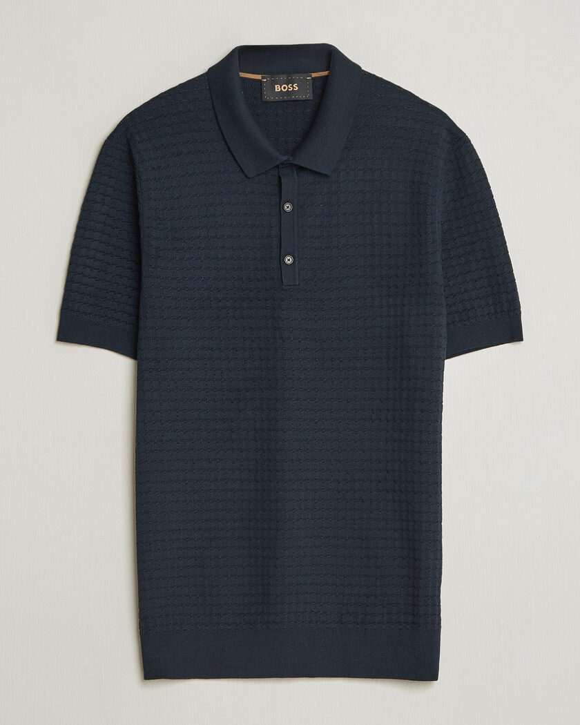 BOSS CAMEL Nadalione Silk/Cotton Knitted Polo Dark Blue – Azul