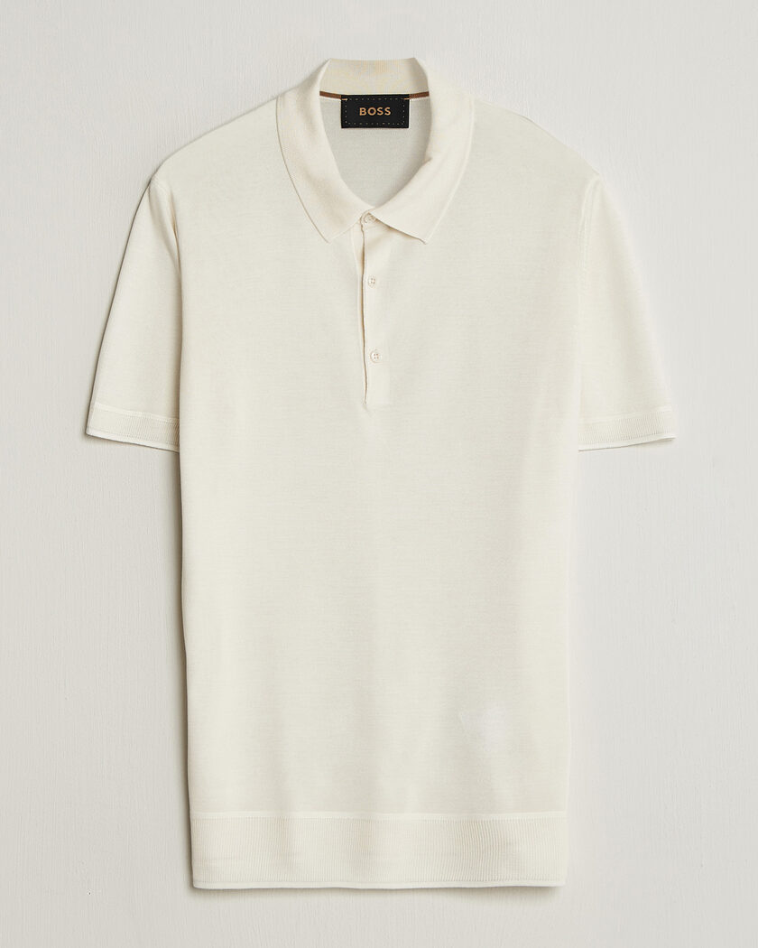 BOSS CAMEL Novo Silk Knitted Polo Open White – Blanco