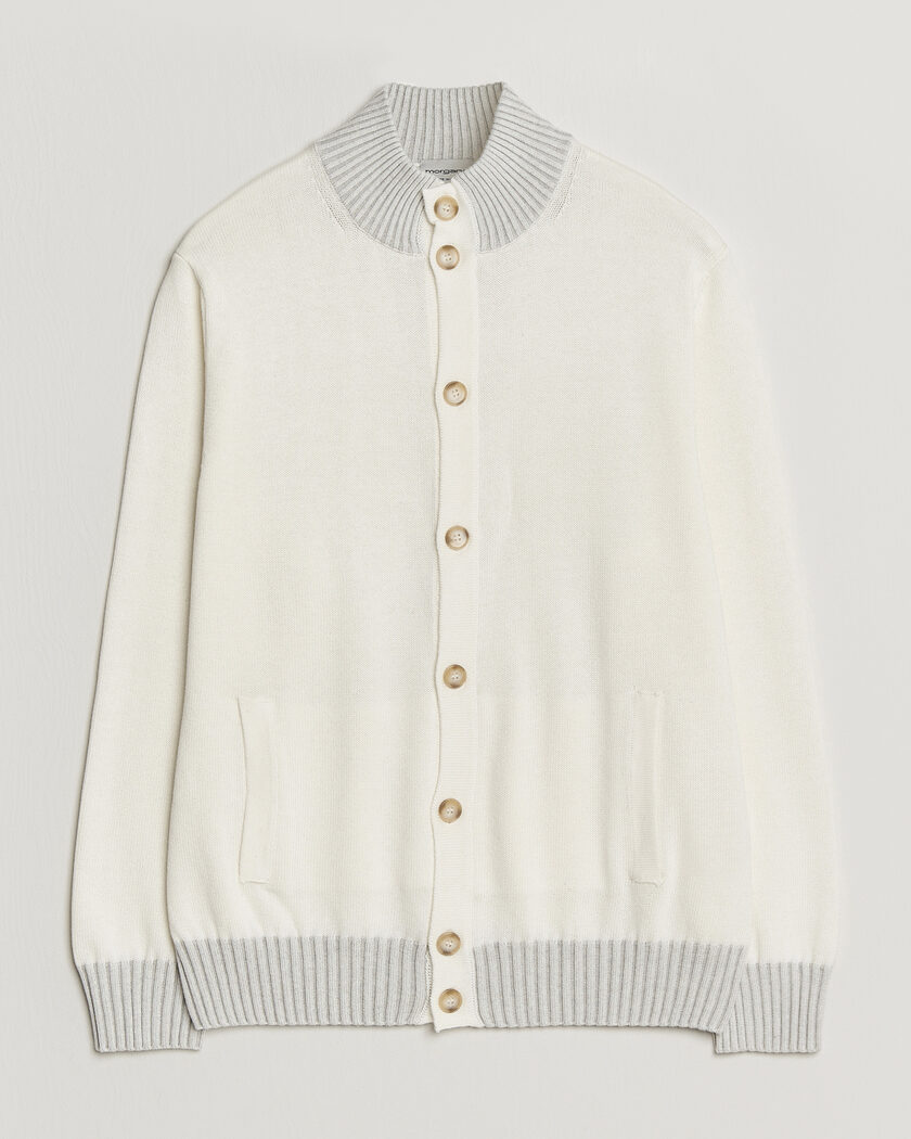 Morgano Cotton/Cashmere Knitted Cardigan Cream – Blanco