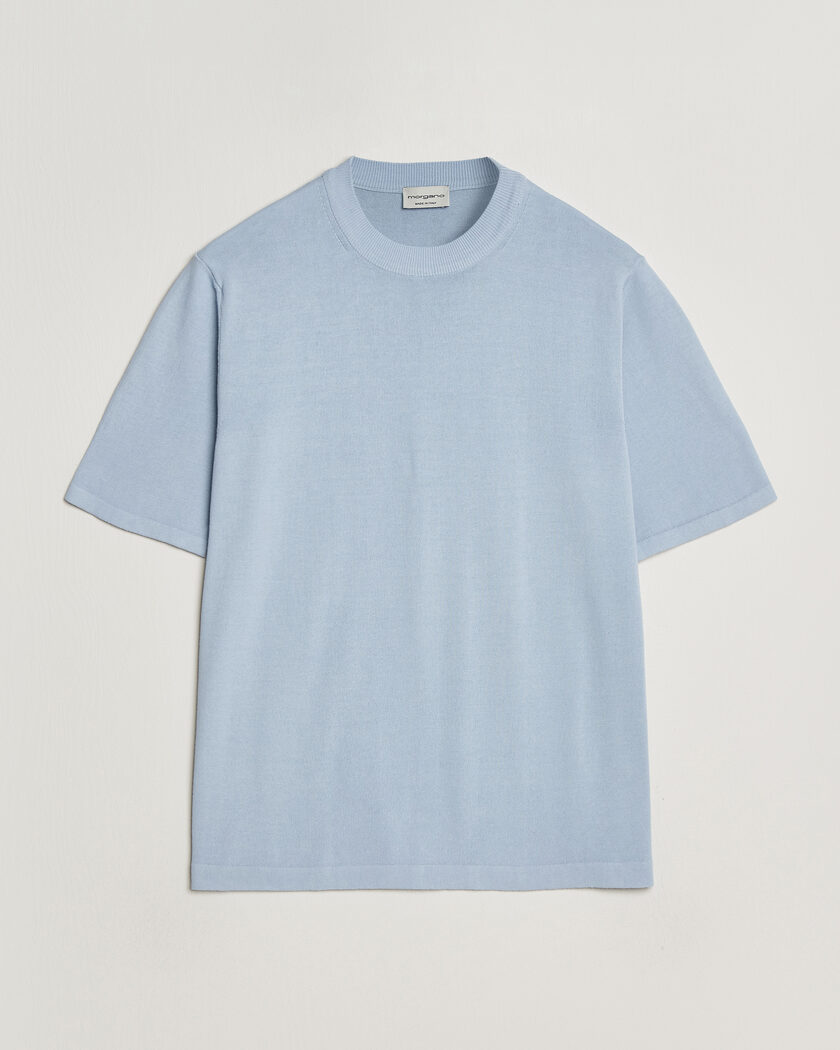 Morgano Knitted Cotton Crepe T-Shirt Light Blue – Azul