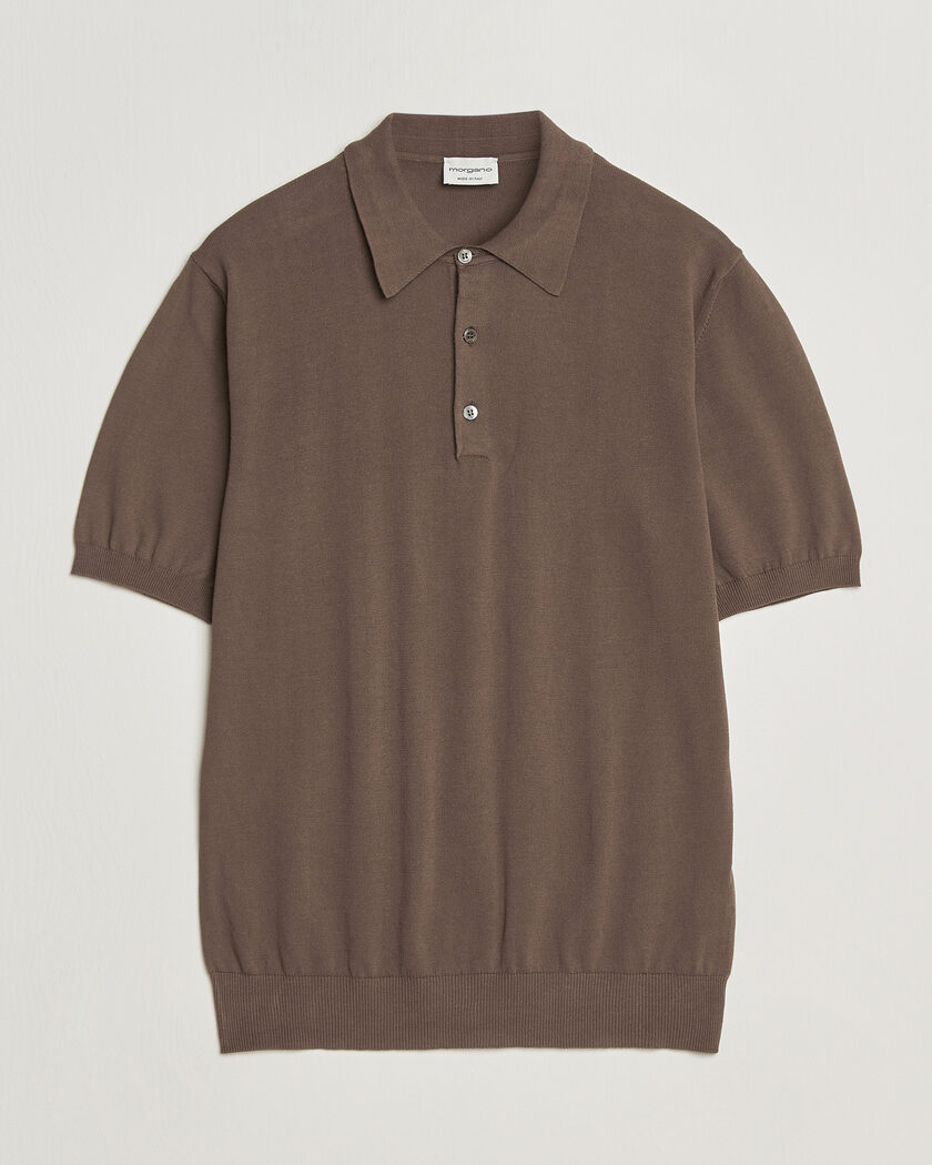 Morgano Knitted Cotton Crepe Polo Brown – Marrón