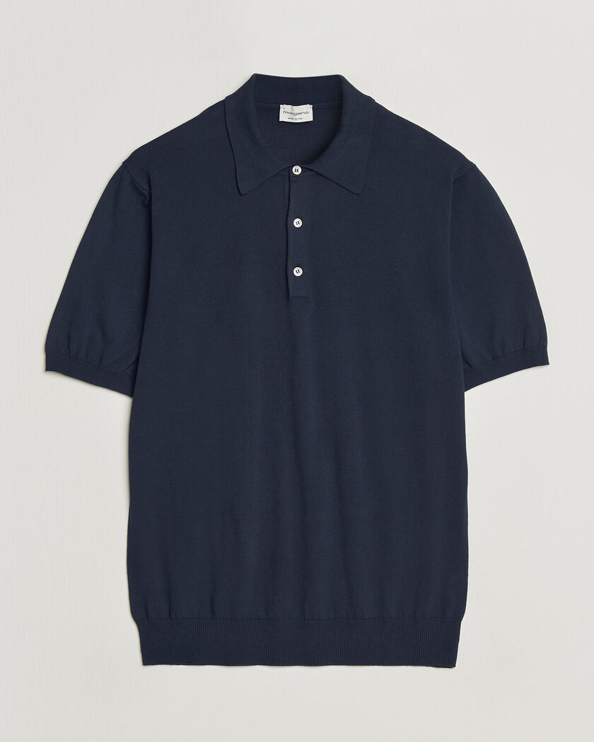 Morgano Knitted Cotton Crepe Polo Navy – Azul