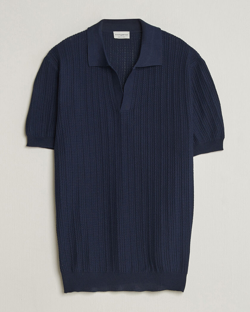 Morgano Structured Knitted Polo Navy – Azul