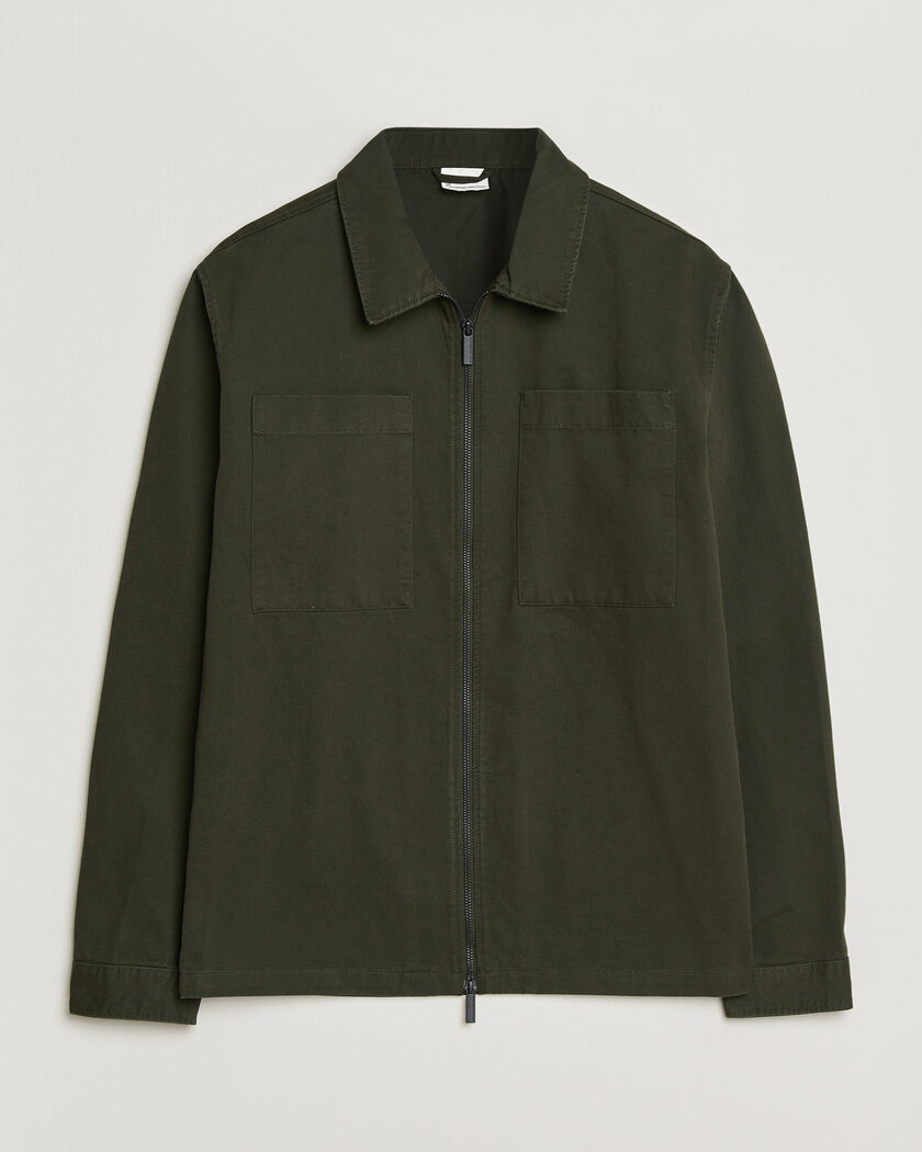 KnowledgeCotton Apparel Cotton Twill Stretch Zip Overshirt Forest Night – Verde