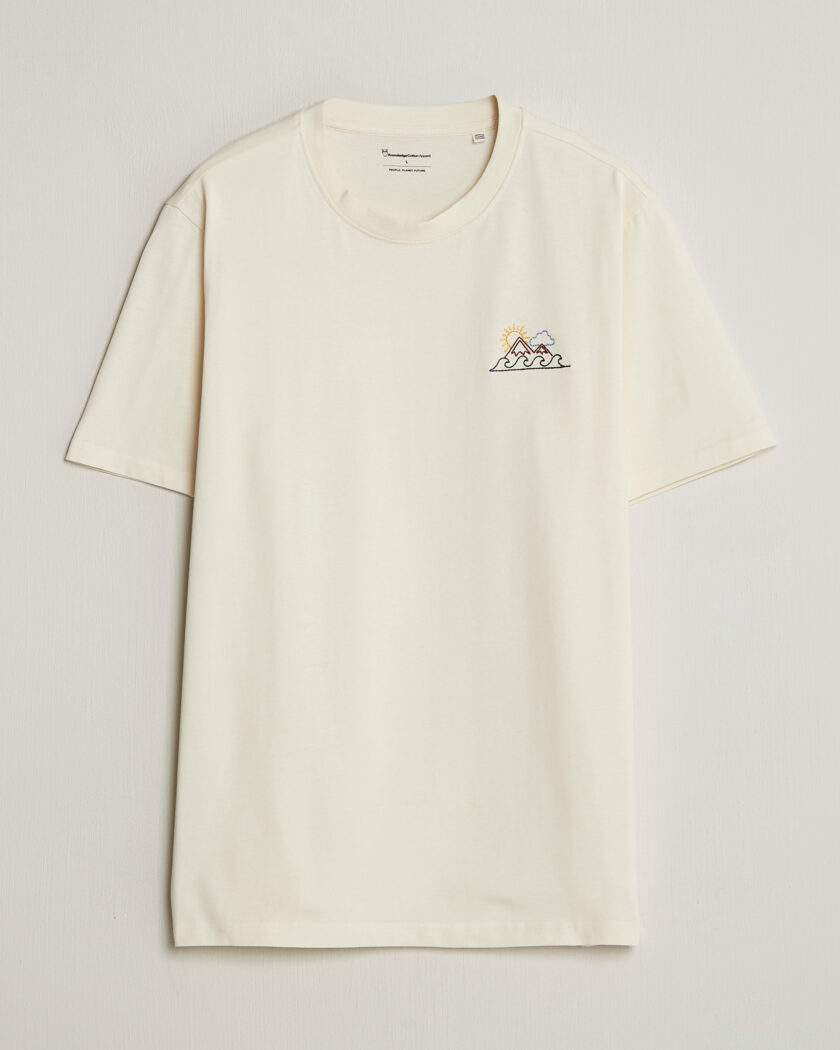 KnowledgeCotton Apparel Chest Print T-Shirt Egret – Blanco