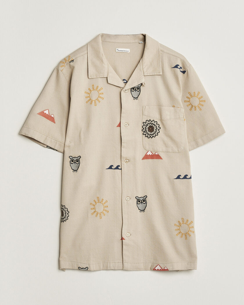 KnowledgeCotton Apparel Relaxed Embroidery Shirt Light Feather Grey – Beige