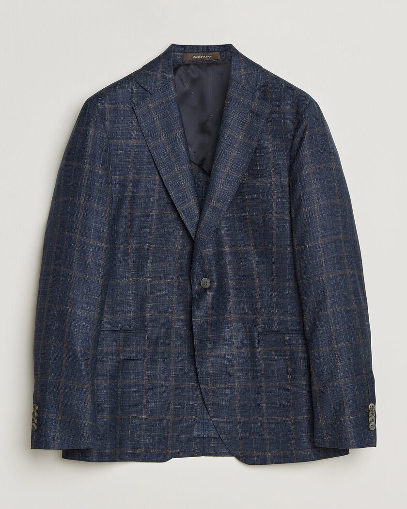 Oscar Jacobson Ferry Patch Loro Piana Summertime Checked Blazer Navy – Azul