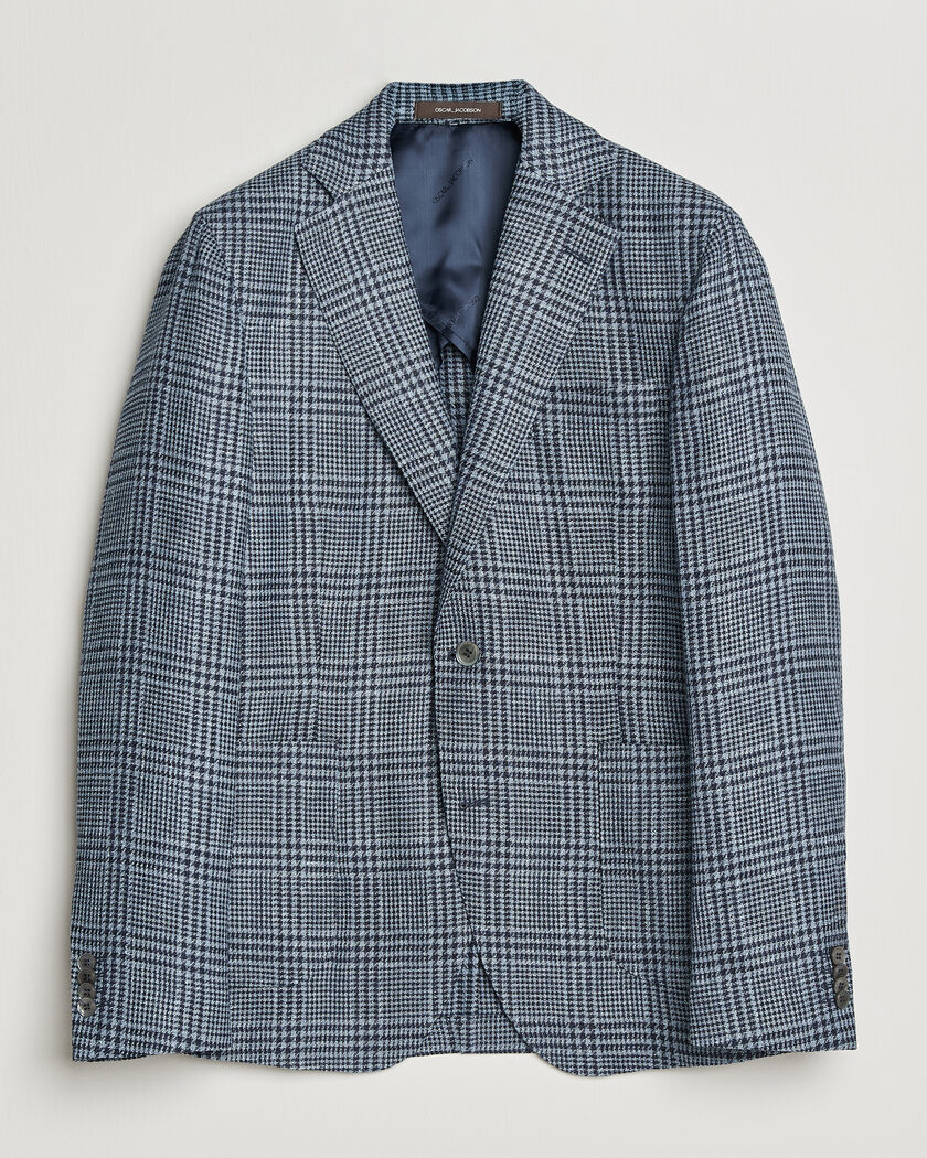 Oscar Jacobson Ferry Patch Soft Checked Linen/Wool Blazer Blue – Azul