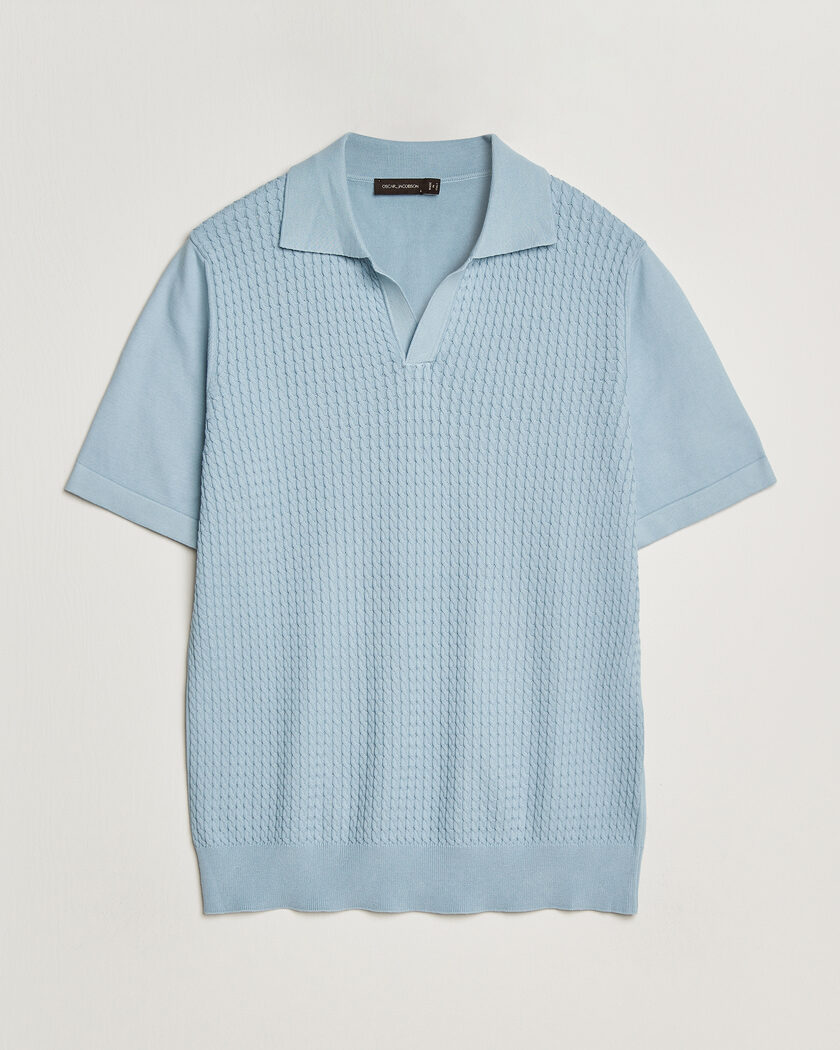 Oscar Jacobson Alf Structured Cotton Polo Light Blue – Azul