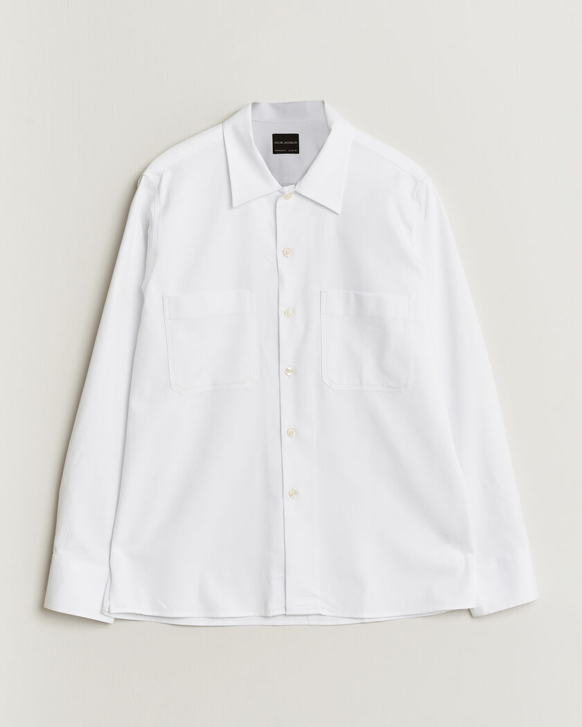 Oscar Jacobson Straight Fit Bowling Collar Cotton Shirt White – Blanco