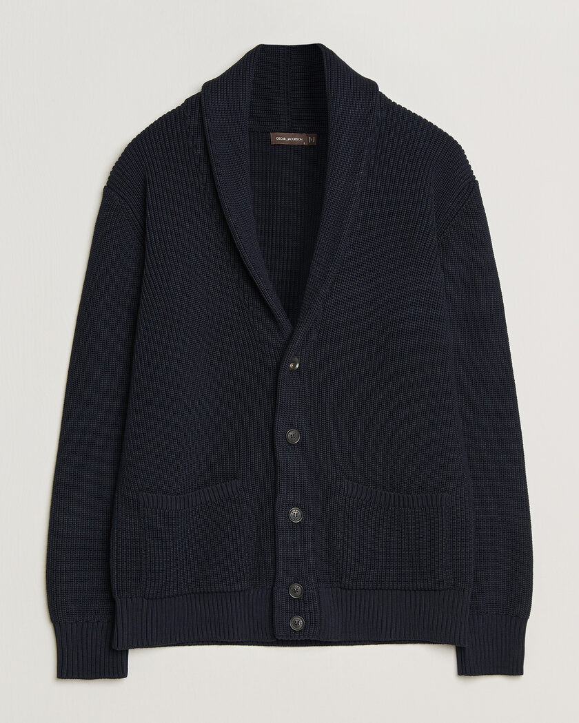 Oscar Jacobson Roland Knitted Cotton Cardigan Navy – Azul