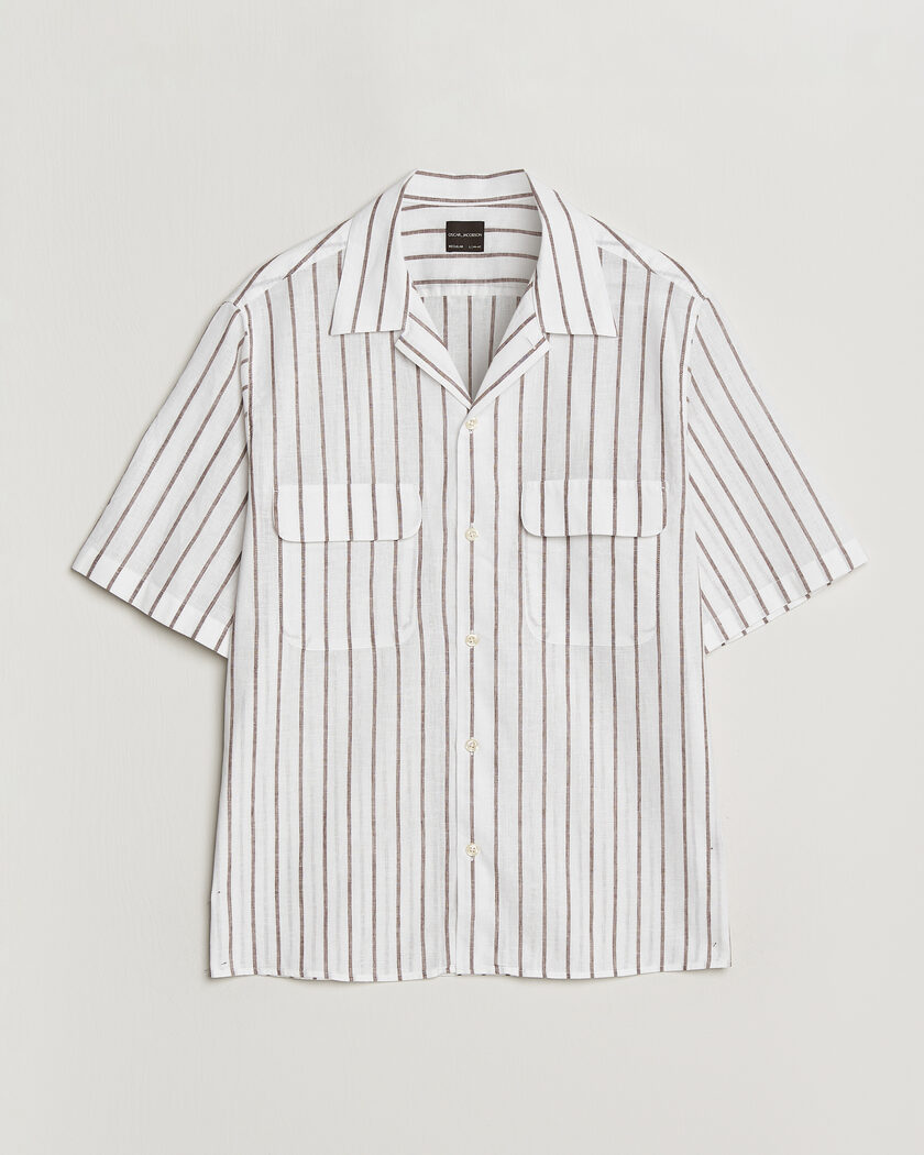 Oscar Jacobson Striped Short Sleeve Linen Shirt Brown/White – Blanco