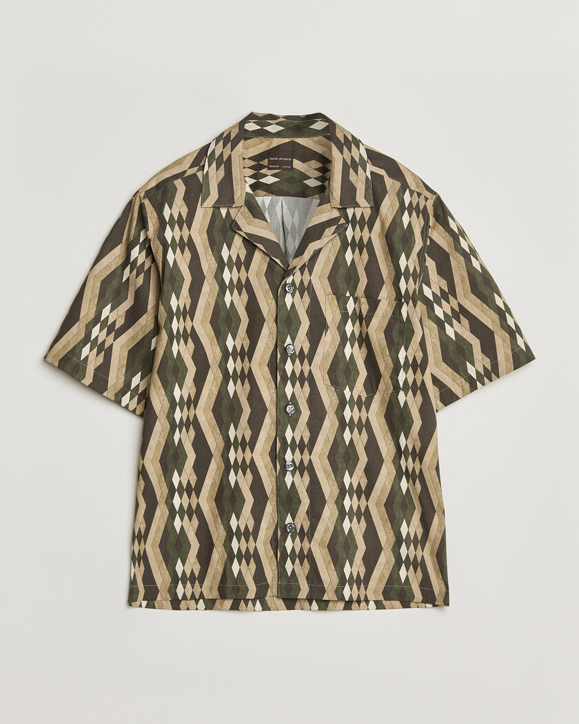 Oscar Jacobson Reg Fit Cuban Printed Short Sleeve Shirt Olive – Verde