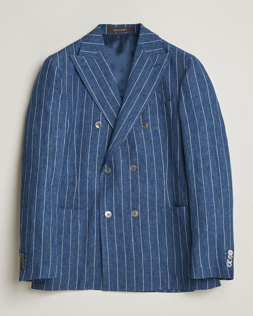 Oscar Jacobson Farrys Patch Striped Linen Blazer Blue – Azul