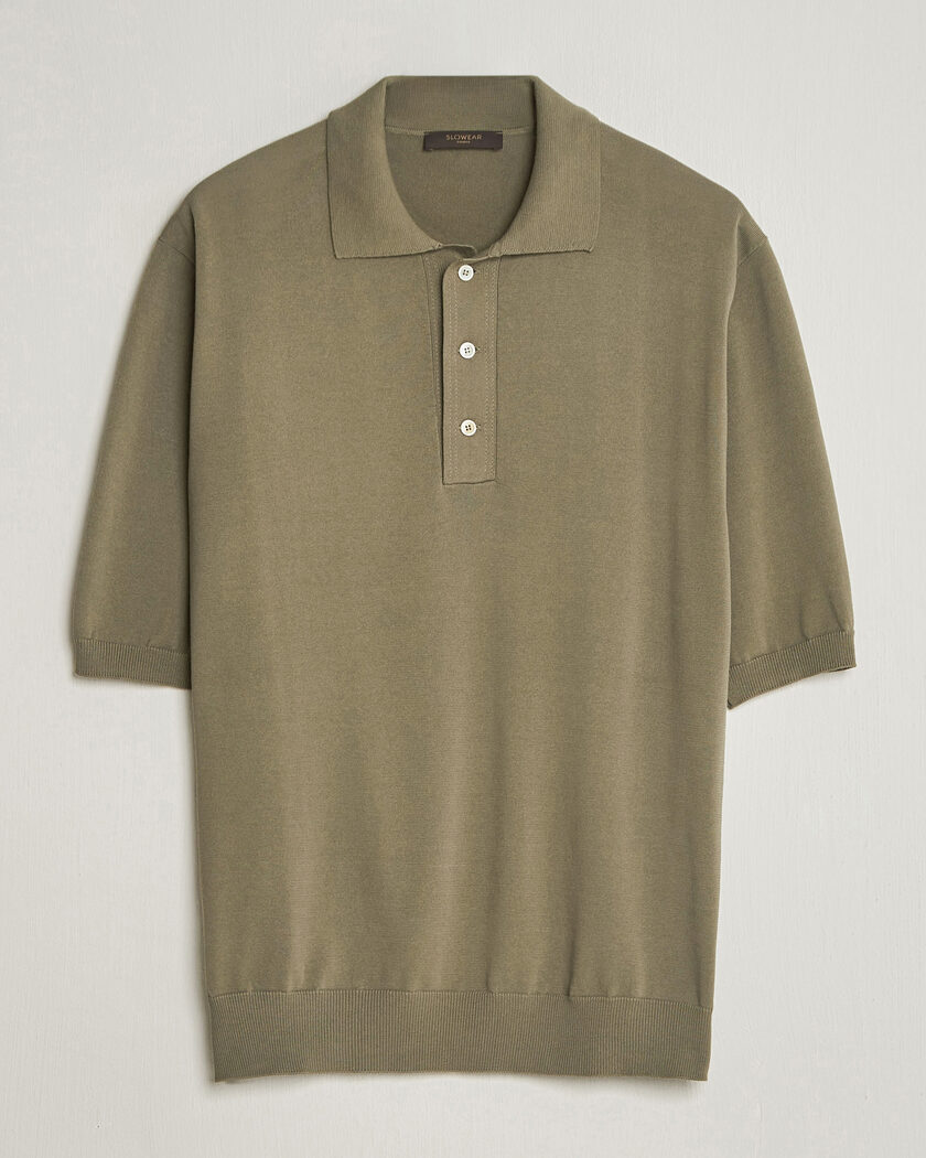 Zanone Knitted Cotton Polo Olive – Verde
