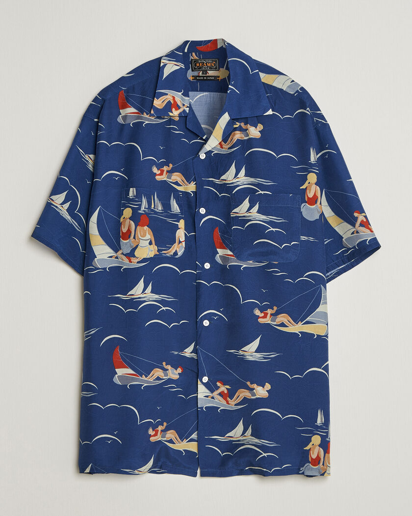 BEAMS PLUS Holiday Print Camp Shirt Navy – Azul