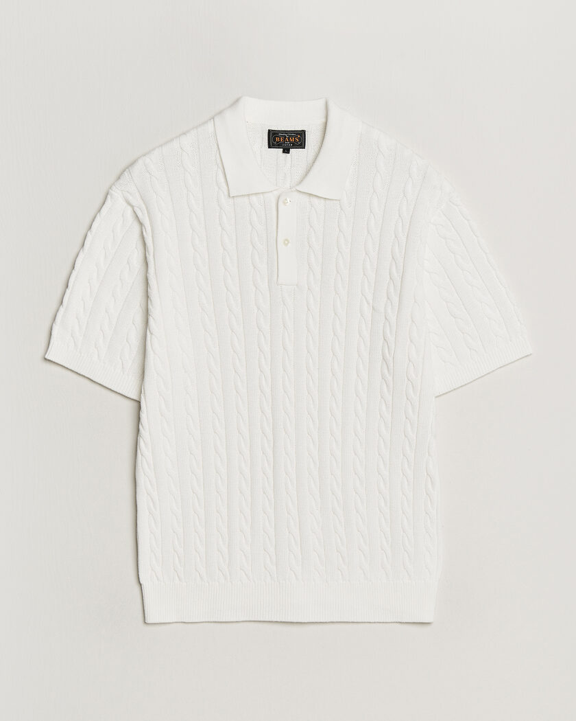 BEAMS PLUS Short Sleeve Cable Polo White – Blanco