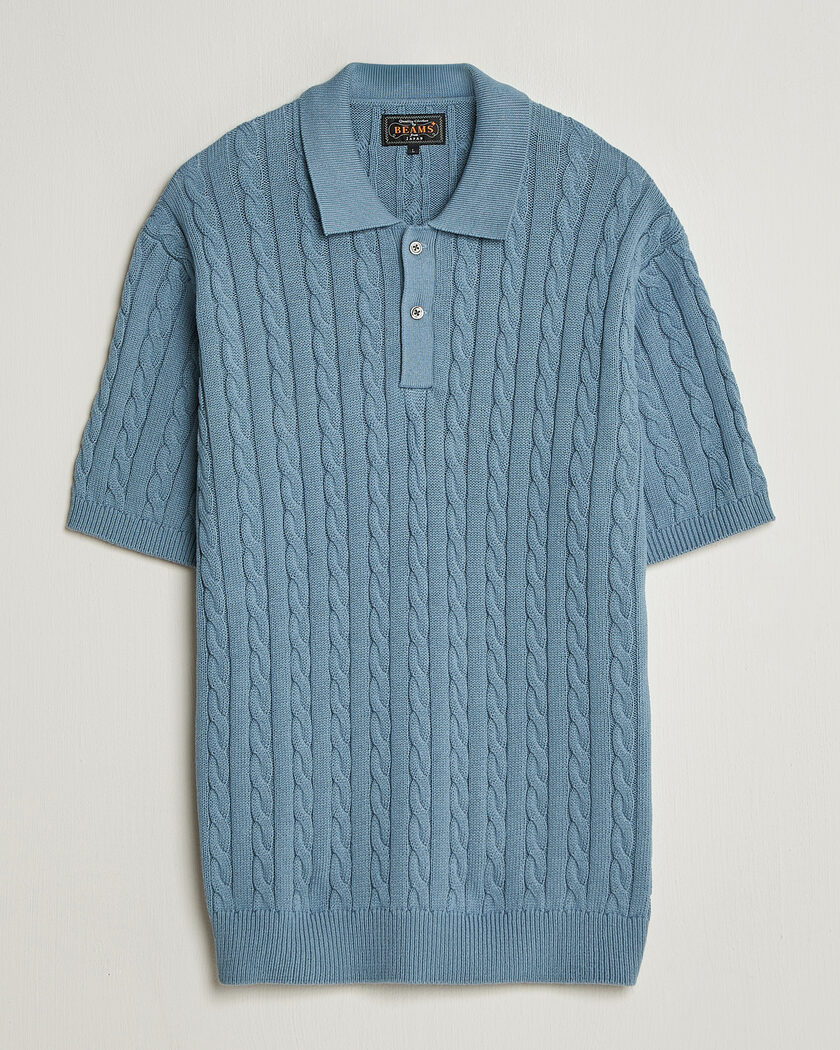 BEAMS PLUS Short Sleeve Cable Polo Blue  – Azul
