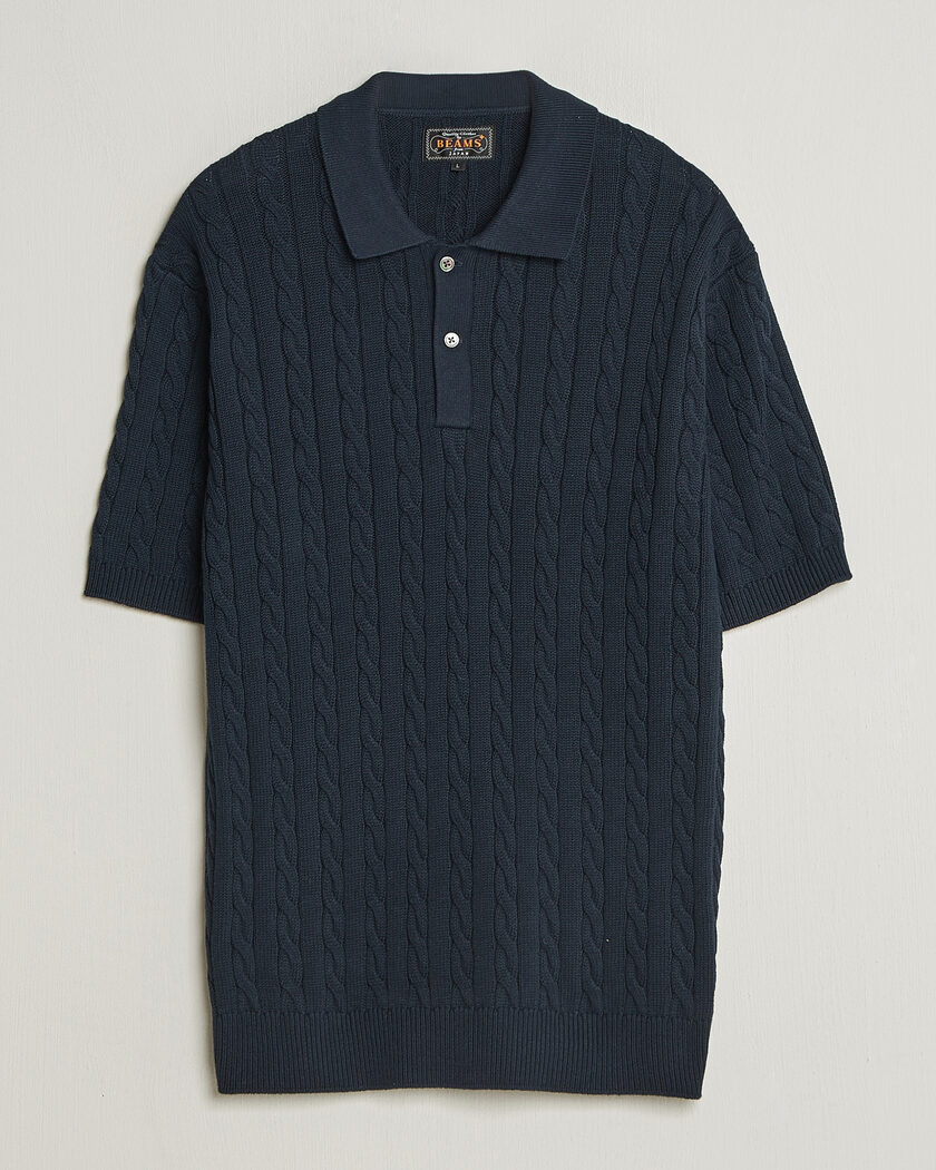BEAMS PLUS Short Sleeve Cable Polo Navy – Azul