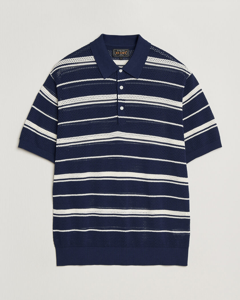 BEAMS PLUS Short Sleeve Mesh Knit Polo Navy – Azul