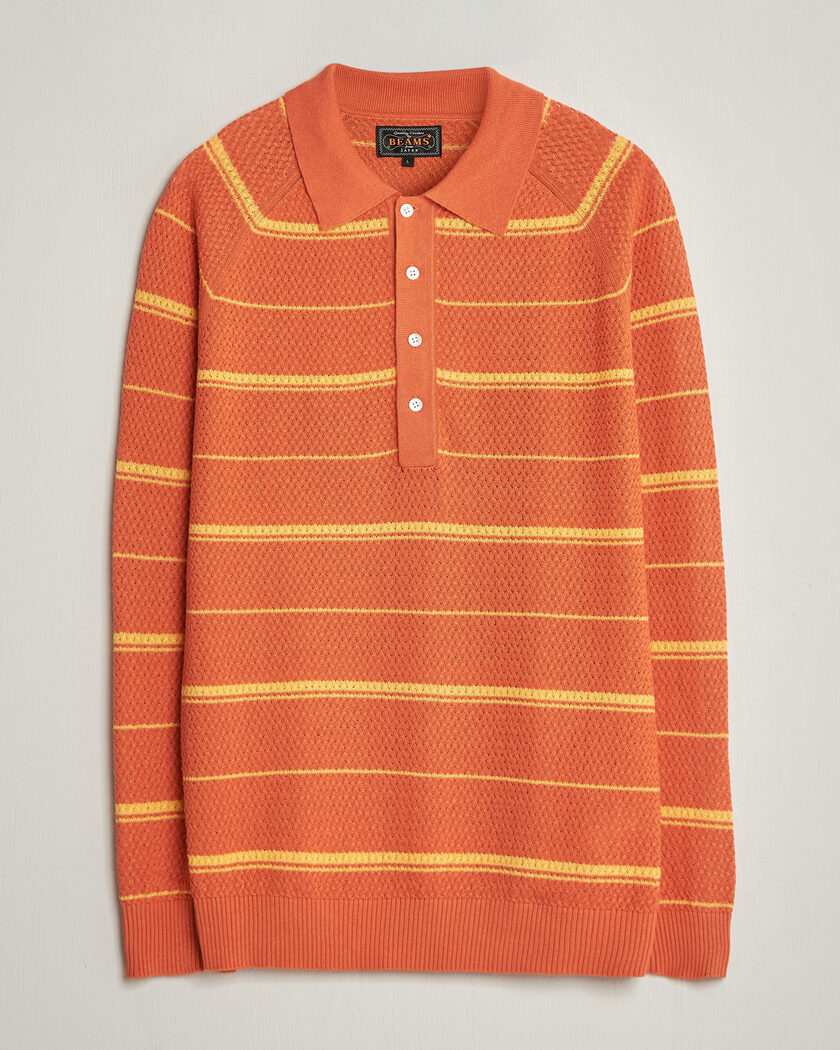BEAMS PLUS Long Sleeve Knit Polo Orange Stripe – Naranja