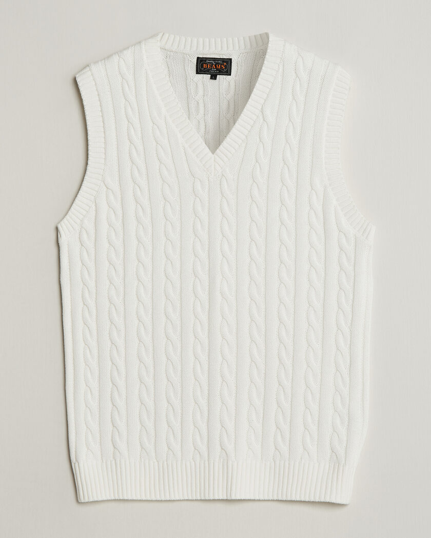 BEAMS PLUS Cable Knit Vest White – Blanco